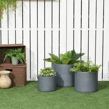 Load image into Gallery viewer, Set of 3 Stackable Round Outdoor Flower Pot Planters with Drainage Holes in Grey
