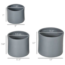 Load image into Gallery viewer, Set of 3 Stackable Round Outdoor Flower Pot Planters with Drainage Holes in Grey