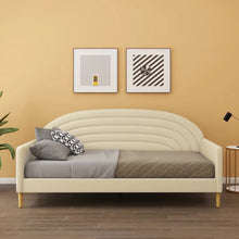Load image into Gallery viewer, Twin size Mid-Century Modern Off-White Cream Velvet Upholstered Daybed