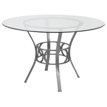 Load image into Gallery viewer, Round 48-inch Glass Top Dining Table with Silver Metal Frame