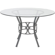 Load image into Gallery viewer, Round 48-inch Glass Top Dining Table with Silver Metal Frame