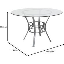 Load image into Gallery viewer, Round 48-inch Glass Top Dining Table with Silver Metal Frame
