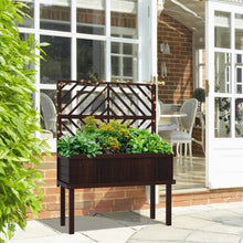 Load image into Gallery viewer, Espresso Fir Wood Elevated Raised Garden Bed With Stylish Climbing Trellis