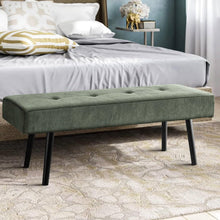 Load image into Gallery viewer, Mid-Century Green Corduroy Upholstered End of Bed Bench with Black Metal Legs