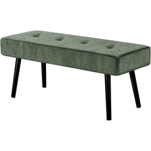 Load image into Gallery viewer, Mid-Century Green Corduroy Upholstered End of Bed Bench with Black Metal Legs