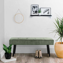 Load image into Gallery viewer, Mid-Century Green Corduroy Upholstered End of Bed Bench with Black Metal Legs