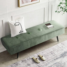 Load image into Gallery viewer, Mid-Century Green Corduroy Upholstered End of Bed Bench with Black Metal Legs