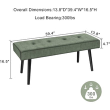 Load image into Gallery viewer, Mid-Century Green Corduroy Upholstered End of Bed Bench with Black Metal Legs