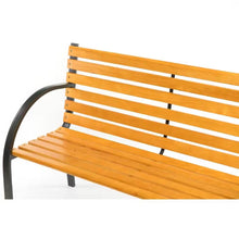 Load image into Gallery viewer, Outdoor Black Metal Frame Garden Bench with Wood Slats and Curved Armrests