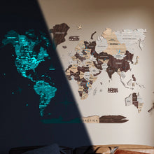 Load image into Gallery viewer, 3D Luminous Colored Wooden World Map Cappuccino