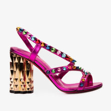 Load image into Gallery viewer, The Caris Fuchsia Block Heel Spike Leather Women Sandal Final Sale!