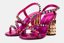 Load image into Gallery viewer, The Caris Fuchsia Block Heel Spike Leather Women Sandal Final Sale!