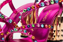 Load image into Gallery viewer, The Caris Fuchsia Block Heel Spike Leather Women Sandal Final Sale!
