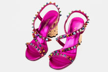 Load image into Gallery viewer, The Caris Fuchsia Block Heel Spike Leather Women Sandal Final Sale!