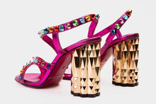 Load image into Gallery viewer, The Caris Fuchsia Block Heel Spike Leather Women Sandal Final Sale!