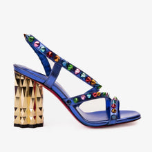 Load image into Gallery viewer, The Caris Sax Blue Block Heel Spike Leather Women Sandal Final Sale!