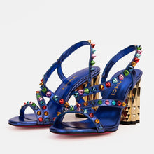 Load image into Gallery viewer, The Caris Sax Blue Block Heel Spike Leather Women Sandal Final Sale!