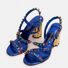 Load image into Gallery viewer, The Caris Sax Blue Block Heel Spike Leather Women Sandal Final Sale!