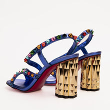 Load image into Gallery viewer, The Caris Sax Blue Block Heel Spike Leather Women Sandal Final Sale!