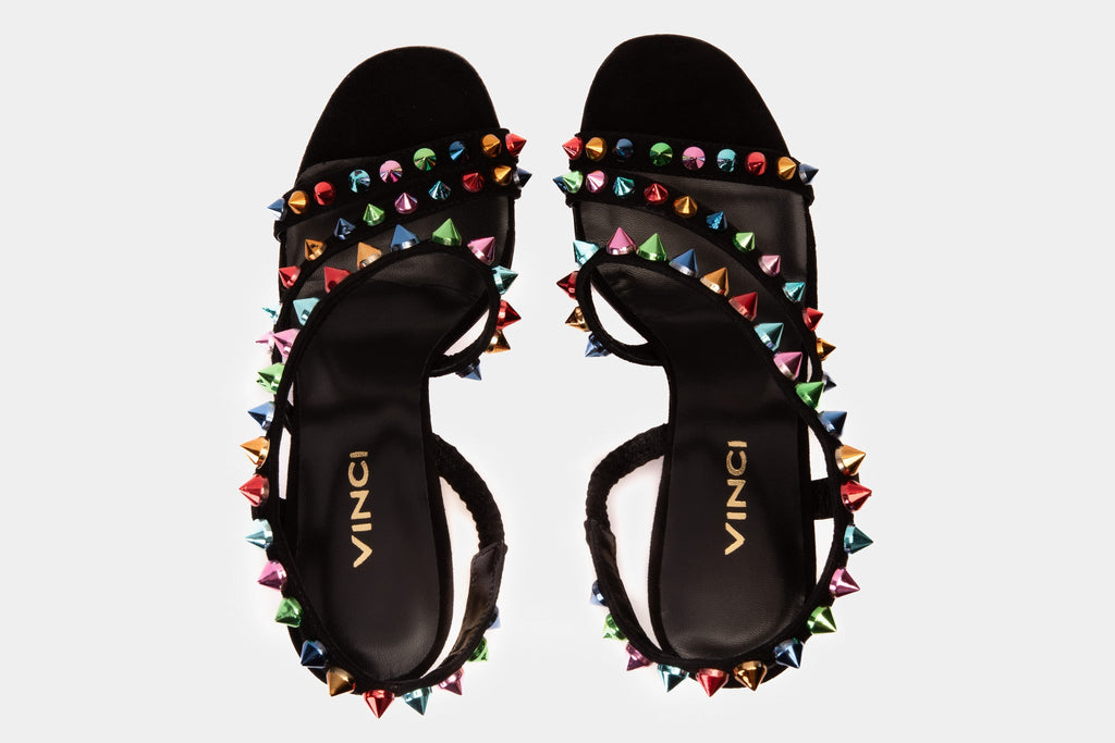 The Caris Black Block Heel Spike Leather Women Sandal Final Sale!