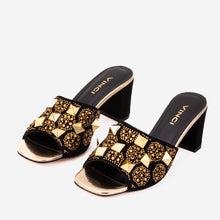 Load image into Gallery viewer, The Chantilly Black Glitter Leather Women Sandal