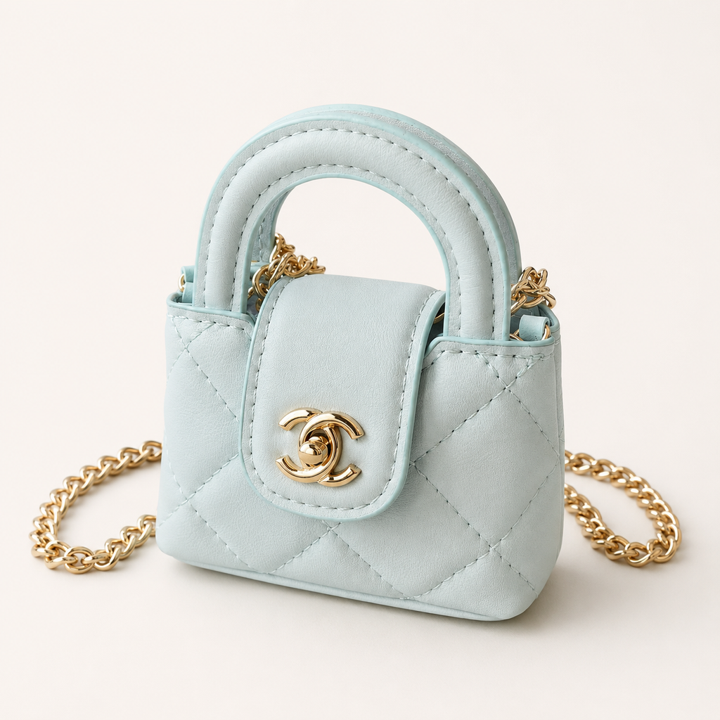Luxury Mini Waste Bag Holder for Dogs – Quilted Pet Poop Bag Dispenser Purse with Gold Chain