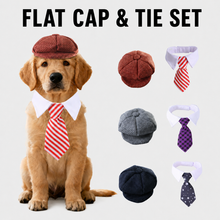 Load image into Gallery viewer, Vintage Flat Cap &amp; Tie Set for Dogs and Cats Gentleman Pet Costume Accessories