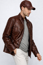 Load image into Gallery viewer, The Boss Pythn Dark Brown Leather Men Jacket Exclusive Limited Edition