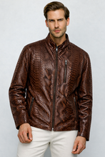 Load image into Gallery viewer, The Boss Pythn Dark Brown Leather Men Jacket Exclusive Limited Edition