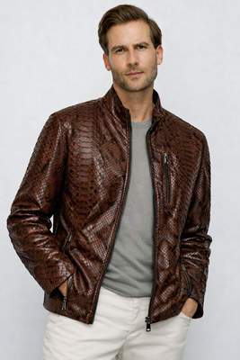 The Boss Pythn Dark Brown Leather Men Jacket Exclusive Limited Edition