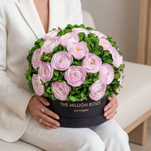 Load image into Gallery viewer, Classic Black Box | Light Pink Persian Buttercups &amp; Green Hydrangeas