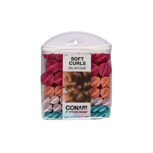 Conair Foam Self-Fastening Rollers, Assorted Sizes, Zipper Case, Neon Colors, 48 Count