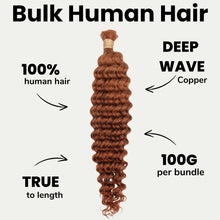 Load image into Gallery viewer, Copper Deep Wave Color 350 Bulk 100% Human Braiding Hair