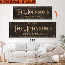 Load image into Gallery viewer, Upgrade Your 20x60 Inches 'Custom Bar &amp; Lounge Sign III' Canvas To 24x72 Inches