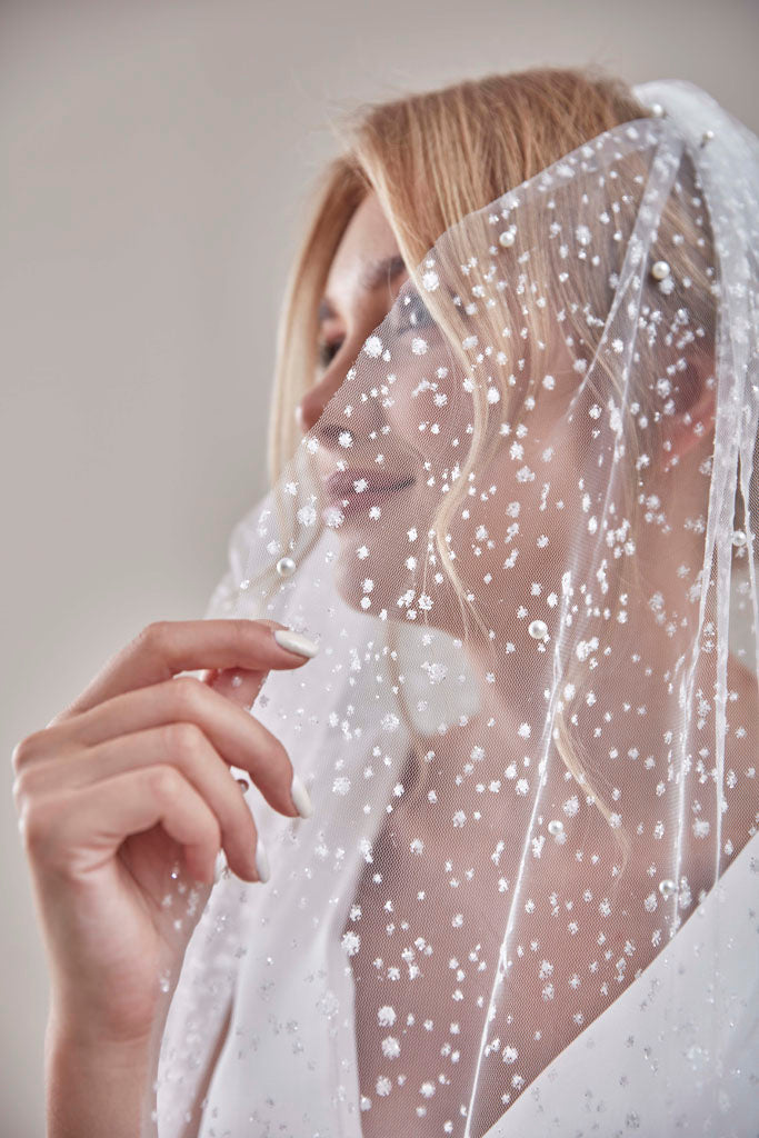 Bridal Veil, Veil with Pearls, One Layer Wedding Veil, Veil with Rhinestone-D180