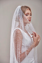 Load image into Gallery viewer, Bridal Veil, Veil with Pearls, One Layer Wedding Veil, Veil with Rhinestone-D180