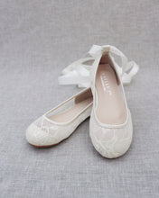 Load image into Gallery viewer, Ivory New Lace Flats with Ballerina Lace Up
