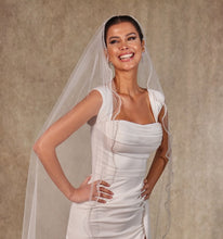 Load image into Gallery viewer, Wavy Beaded Edge Minimalist Wedding Veil- D246