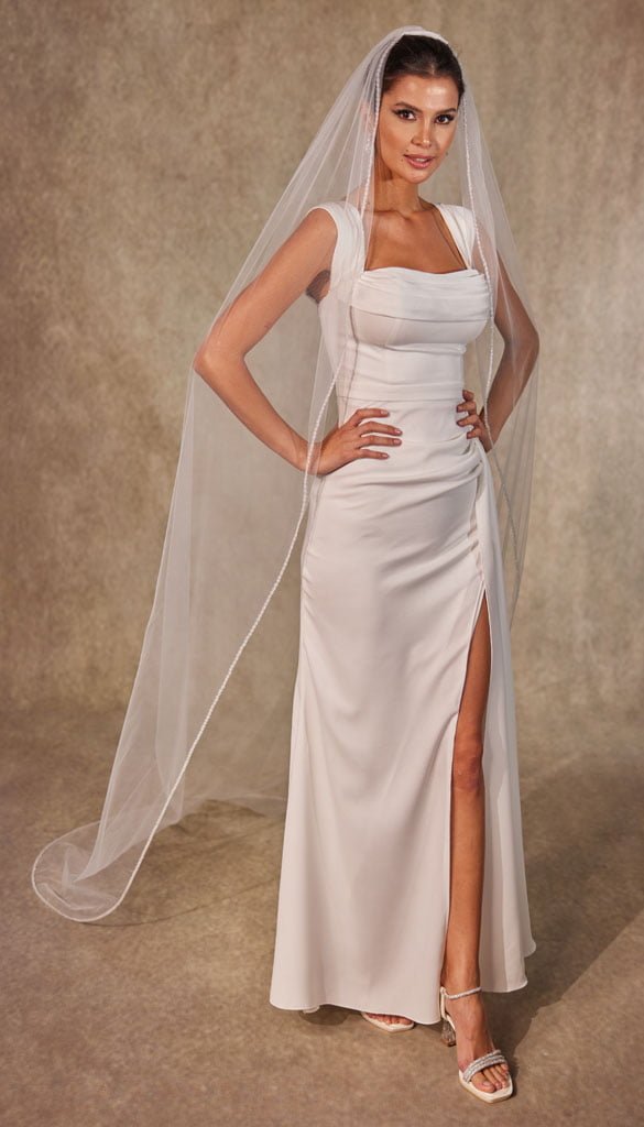Crystal Knot Beaded Edge Wedding Veil - D250