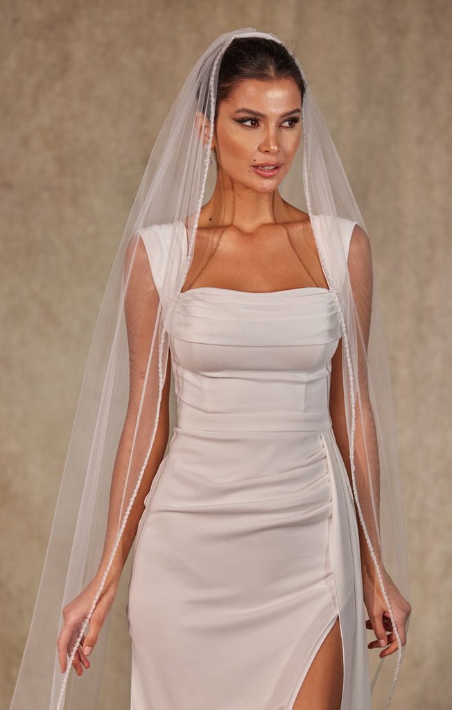 Crystal Knot Beaded Edge Wedding Veil - D250