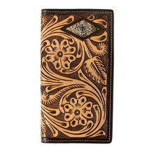 Load image into Gallery viewer, 3D Tooled Floral Diamond Cross Concho - Men's Rodeo Wallet