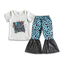 Load image into Gallery viewer, Guitar music shirt leopard sequin pants girls clothing