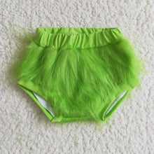 Load image into Gallery viewer, Green face faux fur baby kids Christmas bummies