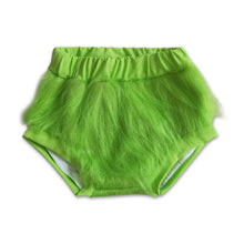 Load image into Gallery viewer, Green face faux fur baby kids Christmas bummies