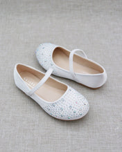 Load image into Gallery viewer, Satin Mary Jane Flats With Rhinestones Embellishment