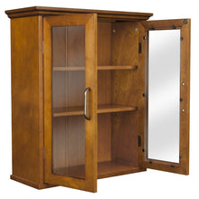 Load image into Gallery viewer, Oak Finish Bathroom Wall Cabinet with Glass  2-Doors &amp; Shelves