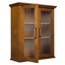 Load image into Gallery viewer, Oak Finish Bathroom Wall Cabinet with Glass  2-Doors &amp; Shelves