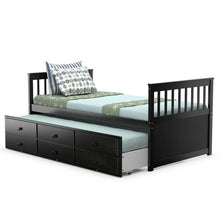 Load image into Gallery viewer, Twin Captains Bed with Pull Out Trundle and 3 Storage Drawers - Dark Brown Mocha