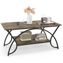 Load image into Gallery viewer, Rustic Farmhouse 2 Tier Brown Wood Coffee Table with Curved Metal Legs