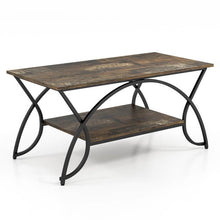 Load image into Gallery viewer, Rustic Farmhouse 2 Tier Brown Wood Coffee Table with Curved Metal Legs
